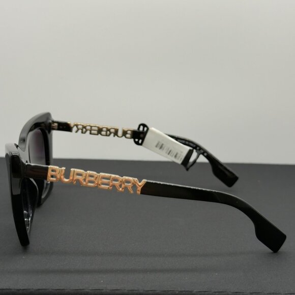 Burberry Sunglasses B 4372U 3001/8G Polished Black Grey Gradient Lens Gold Logo - Picture 5 of 11